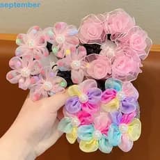 Septembrob Rede Para Cabelo Flor , Arco-Íris Crianças Bun Net , Esferas Invisíveis Cauda De Pôneixo Ballet
