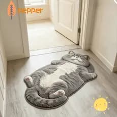 Tapete De Área Em Forma De Gato PEPPER , Decoração De Casa Antiderrapante Antiincrustante Desenho Animado Fácil De Limpa