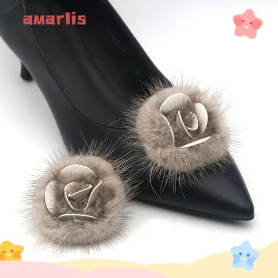 Clipe De Sapato Pompom AMARLIS , Decorativo Fofo De Cabelo De Vison , Decoração De Flores Removível De Substituição