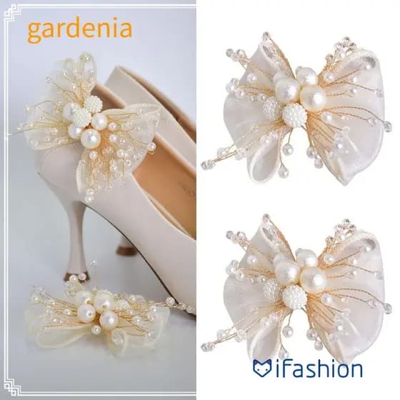 GARDENIA 2 Peças De Fivela De Amuletos De Sapato , Clipe Estilo Francês Com Laço De Camada Dupla Bolsa Elegante Decorati