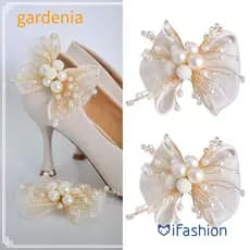 GARDENIA 2 Peças De Fivela De Amuletos De Sapato , Clipe Estilo Francês Com Laço De Camada Dupla Bolsa Elegante Decorati