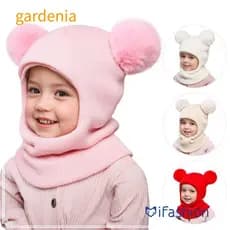 Cachecol De Chapéu De Peça Única GARDENIA , Chapéus Balaclava Infantis Com Bolas Duplas , Boné De Lã Bola De Pompom Para