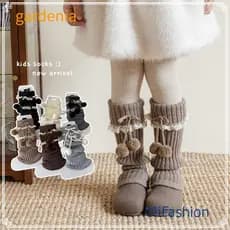 Meia De Cano Médio GARDENIA , Polainas De Malha De Cor Sólida , Capas De Bota Lolita Espessadas Com Pompom De Arco