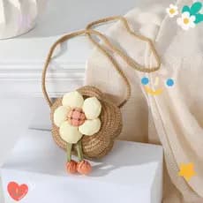 Bolsa Crossbody LIL , De Ombro Com Flor De Palha Moedas Tecida Para Meninas E Crianças