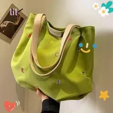 Bolsa De Ombro LIL , Sacola Leve De Lona Para Estudantes , Feminina Com Letras Bordadas De Grande Capacidade