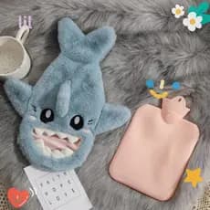 LIL 1000ML Saco De Água Quente De Tubarão , Pacote Pelúcia Aquecedor De Mão De Inverno , Garrafa Com Isolamento De Dor C