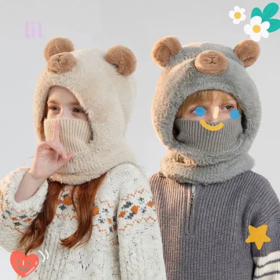 Chapéu Balaclava Infantil LIL , Cachecol Grosso E Quente De Pelúcia Para Pescoço , Boné De Malha Com Proteção De Ouvido