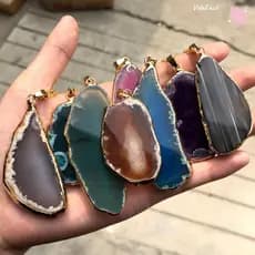 Geodo De Ágata Irregular Perfumado , Pingente Druzy Banhado A Ouro 60 * 40mm , Colar Fatia De Cristal Polido