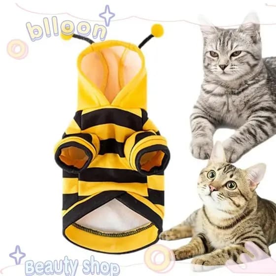Bloon Roupas Para Cães E Gatos , Fantasia De Abelha Quente De Inverno Macio Com Capuz , Design De Listras Cosplay Respir