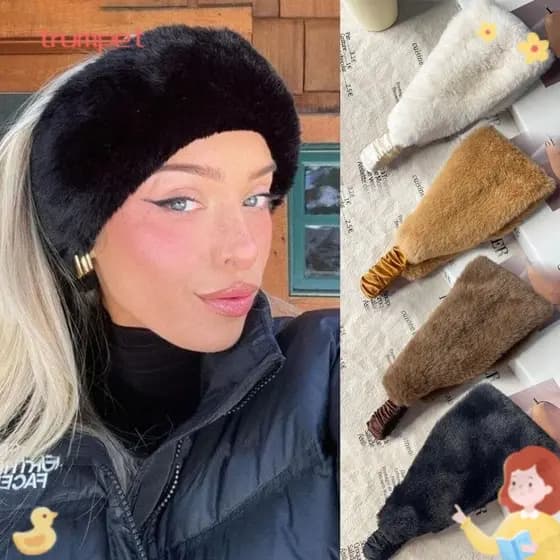 Faixas De Cabelo Trompet , Faixa De Pelúcia Fofa De Imitação De Pele De Cor Sólida Elástica Macia E Larga Com Design