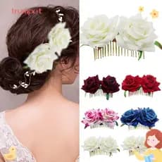 Grampo De Cabelo Feminino De Flor De Noiva Feito À Mão Com Rosa Vermelha / Multicolorido