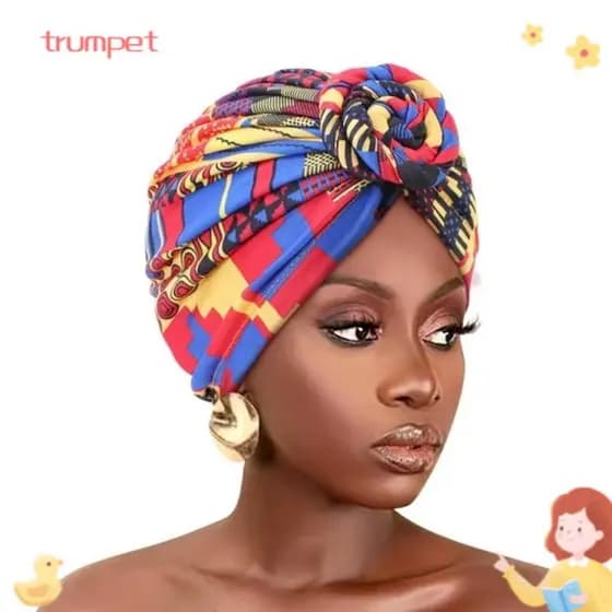 Turbante Com Nó Africano Trompet , Envoltório De Cabeça Floral Elegante , Boné Elástico Para Quimioterapia Feminino , Ba