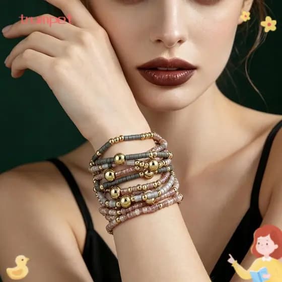 Conjunto De 9 Peças De Pulseira Artesanal Trompet , Elástica Estilo Boêmio , Multicamadas