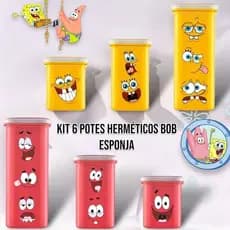 Kit Peças Jogo Plástico/ Porta Mantimentos e Organizadores de cozinha bob esponja