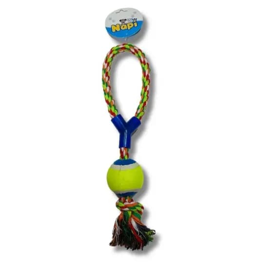 Brinquedo cachorro, puxador de corda para pet com bola de tênis.
