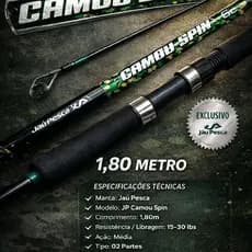 Vara Camou Spin 2 partes - Vara de Pesca 1,80m com Fibra de Vidro e Metal de Alta Resistência 15-30 Ib