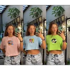 Cropped Overside Blusa Feminina Florzinha Meninas Super Poderosas Tecido Algodão Blusa Feminina Estilosa