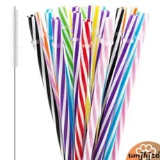 Canudos Listrados Reutilizáveis , 24 Peças , De Plástico Rígido Com Escova De Limpeza , Canudo Listrado De Doces SHOPSKC