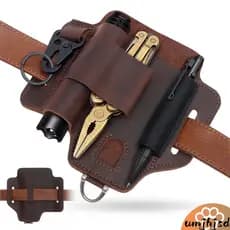 Cinto De Couro Organizador Multiferramenta EDC Bainha De Com Suporte Para Caneta Lanterna E Clipe De Chaveiro Acampament