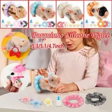 Porquinho Silicone Piglet Com Arco De Porco Garrafa De Enfermagem E Almofada De Dormir Lifelike for Kids