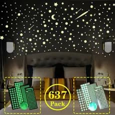 637pçs Adesivo de Estrela Colorida que Brilha no Escuro / Adesivo Plástico Luminoso para Decoração de Casa