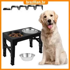 Suporte Elevado Ajustável Para Tigela De Cachorro Com 2 Tigelas De Aço Inoxidável E 1 Alimentador Lento Cães SHOPCYC4432
