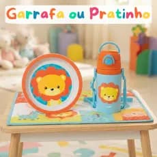 Garrafa Alumínio 400ml com Canudo e Pratinho Raso 300ml Micro-ondas Alimentação Introdução Buba