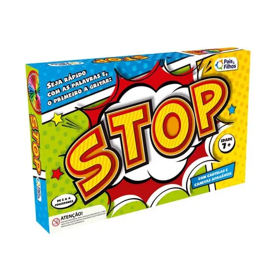 Jogo Stop com Tabuleiro Divertido 5 Temas por Partida Crianças 7 anos ou mais Pais e Filhos