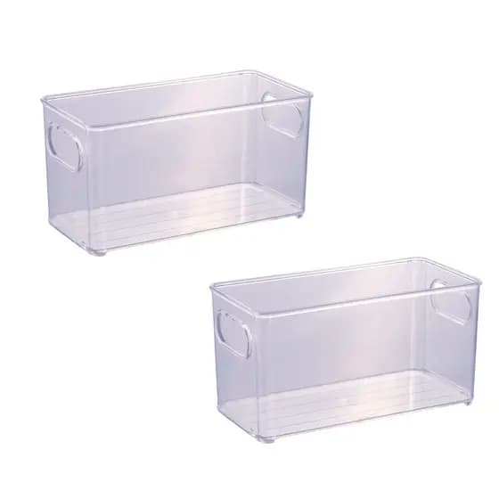 Kit com 2 Organizadores de Geladeira para Latinha Alimento Empilhável Transparente Plasútil