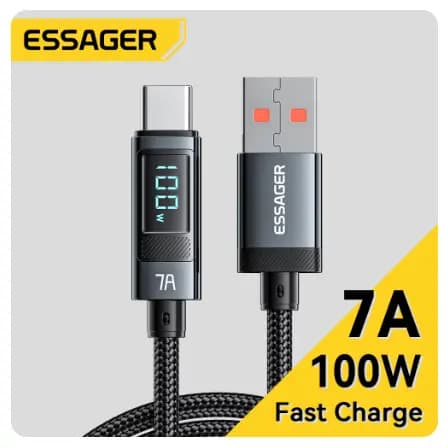 Essager Cabo USB Tipo C 100w, Carregador, Cabo de Dados, Carregamento Rápido, Cabo de Fio