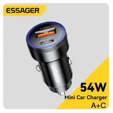 Carregador de Carro USB Essager, 5A Carregamento Rápido, Tipo C, Carregamento Rápido, QC, SCP, AFC, 54W