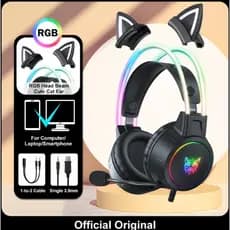 ONIKUMA X15 Pro Over-Ear Headphones Gaming Headset Wired Cancelando Fones De Ouvido Pink Cat Orelhas Rgb Luz Para PC PS4