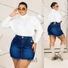 saia jeans feminina plus size curta com lycra