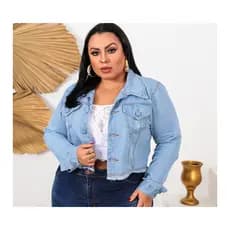 Jaqueta Jeans Feminina Estilo Cropped plus size Moda Outono Inverno