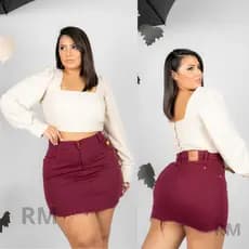 saia jeans feminina Curta plus size c/ Lycra Cintura alta Mode Feminina