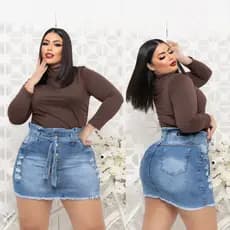 Saia jeans feminina plus size com Lycra