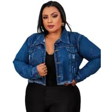 Jaqueta Jeans Plus Size Cropped feminino Barra Desfiada S/ Lycra Mode Feminina