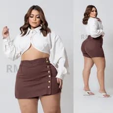 Shorts Saia Jeans Feminino Plus Size C/ Lycra Cintura Alta Jeans Feminino