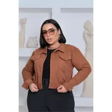 Jaqueta Cropped Jeans Feminina Plus Size Com Barra Botão Encapado 100% jeans Mode Feminina