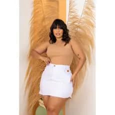 saia jeans feminina plus size com Lycra branca curta Mode Feminina