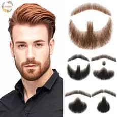 PEEWANY1 Barba De Cabelo Humano , Real Maquiagem Artesanal Falsa , Bigode Falso Realista Marrom Preto
