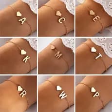 26 Letras Pulseira Para Mulher Moda Alfabeto Coração Simples Pingente Ouro Cor Jóias Festa De Aniversário