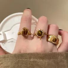 Anel De Pedra Olho De Tigre Elegante Estilo Coreano Para Estudantes Do Sexo Feminino Presente De Aniversário