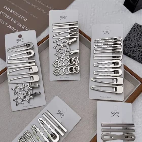 3/8 Pçs Prata Metal Estrela Amor Baseado Hairpin Feminino Estudante Acessórios De Cabelo Presente