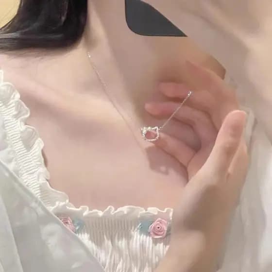Moda Coreana Ins Desenho Animado Diamante Hello Kitty Pingente Colar Estudante Presente De Aniversário