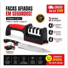 Amolador de Facas Manual Profissional Afiador Faca Cozinha 3 em 1 Promoção