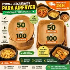 Forma Papel Airfryer Descartável Antiaderente Kit 50 e 100 Unidades Forno Air Fryer