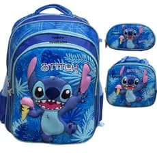 Kit Escolar Infantil Stitch + Angel – Mochila, Lancheira e Estojo MARVIS (3 peças)