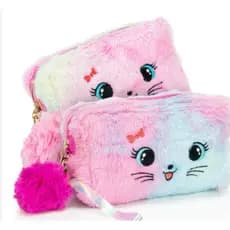 Estojo de Lápis de Pelúcia Gatinho Kawaii - Papelaria Fofa para Escola e Escritório