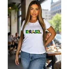 Blusa Feminina Gola Careca Manga Curta Tshirt Basica Blusinha Copa do mundo Brasil verde escuro